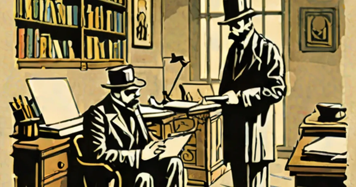 Sepia illustration of two businessmen in an office setting