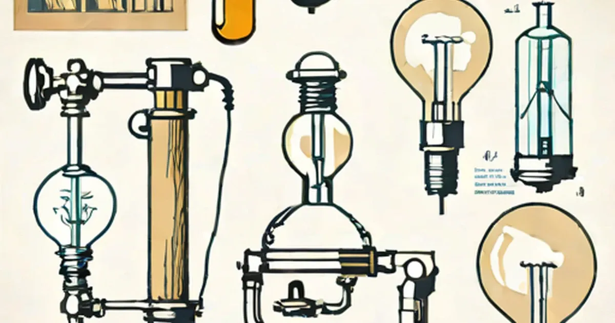 Patent-style technical drawings of incandescent light bulbs and electrical generator designs