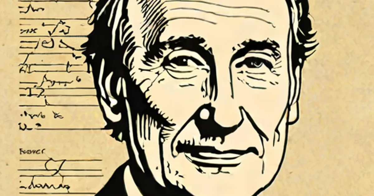 Tim Berners-Lee portrayed in ink illustration with handwritten notes