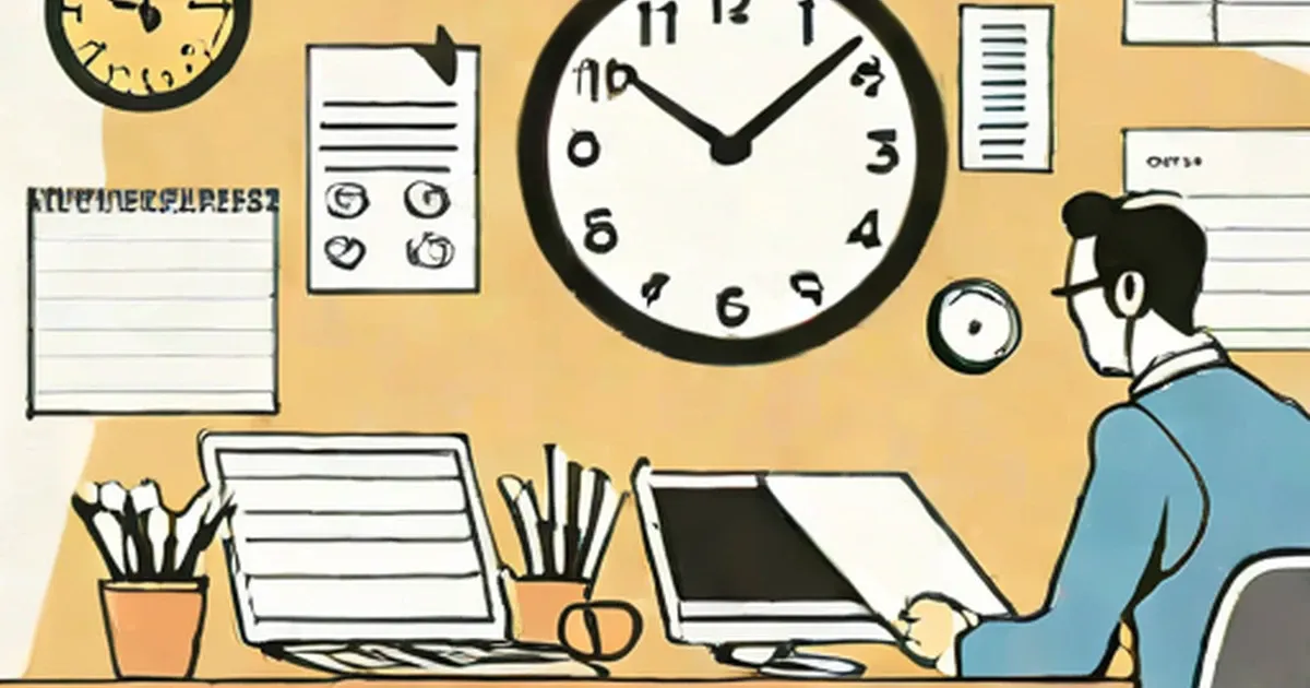 Person at desk with wall clock, calendar, and planning documents