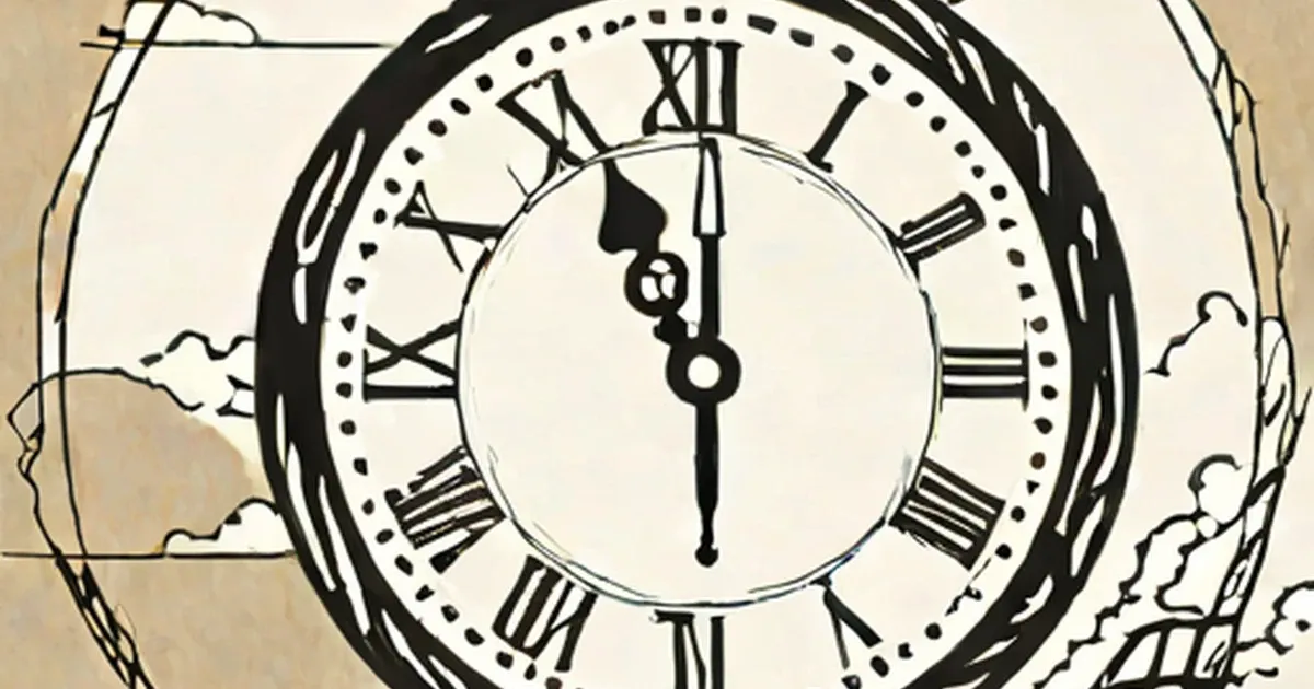 Ornate clock face with Roman numerals and decorative border illustration