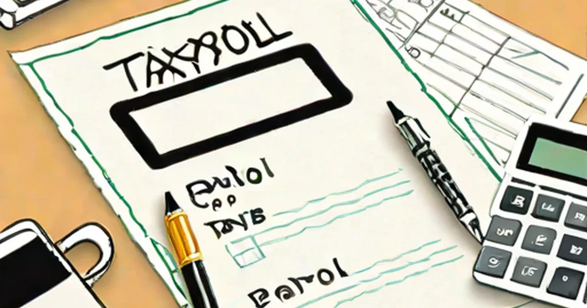Payroll worksheet with calculator and pencil on desk