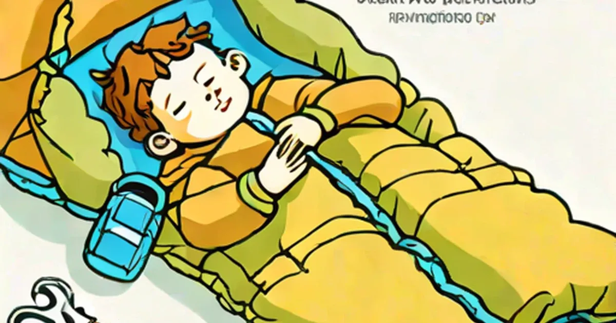 Child sleeping in a blue and yellow sleeping bag outdoors