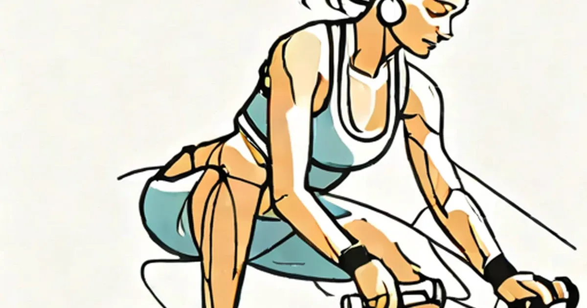 Woman with headphones riding a stationary bike