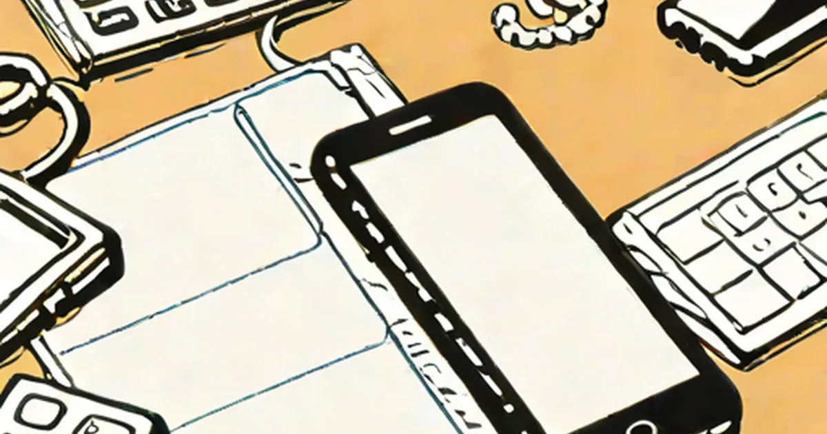 Illustration of a smartphone among keyboards and computers