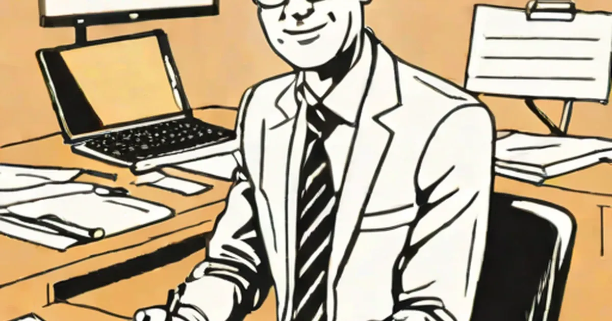 Smiling manager in white blazer at office desk with laptop and papers