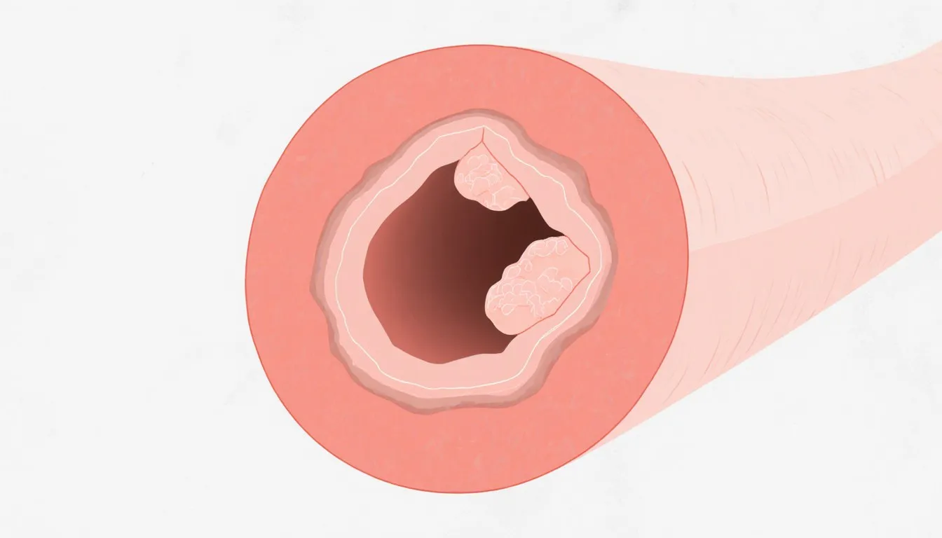Cross-section of an artery narrowed by plaque buildup along its inner wall, illustrating a leading cause of TIA