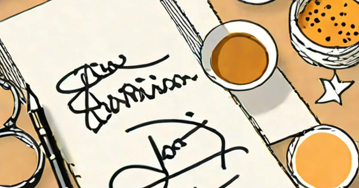 Handwritten Arabic text on a notepad with cups of tea and a fountain pen