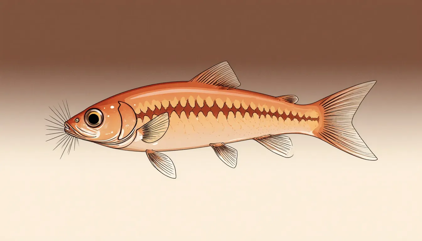 Illustration of a glass catfish with a transparent body revealing its spine and internal structure
