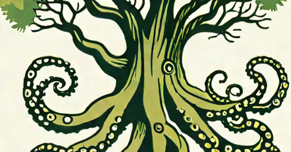 Tree with octopus tentacles and suction cups in place of branches