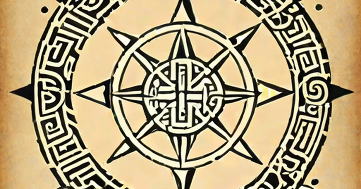 Tribal zodiac design with a geometric star center and intricate black patterns
