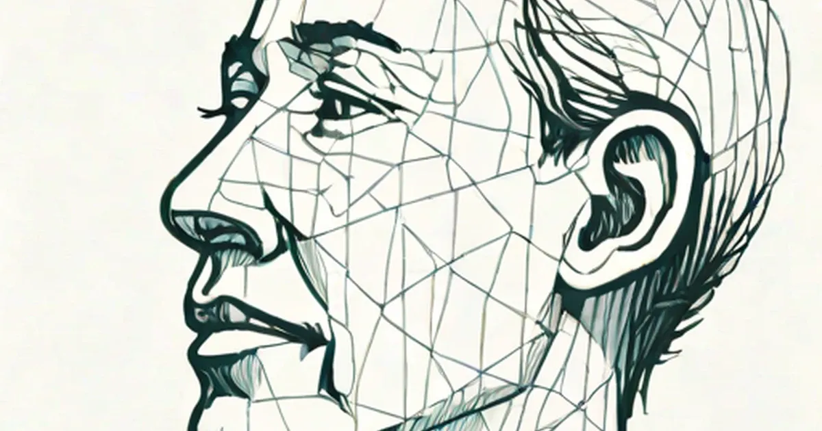 Teal line illustration of a face in profile on a cream background