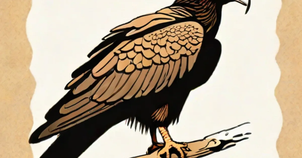 A dark vulture with tan feathered wings perched on a branch