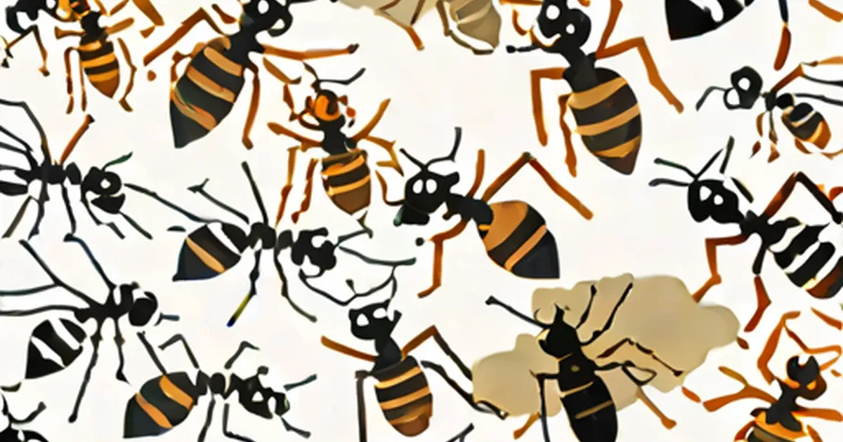 Illustrated ants with orange-striped abdomens in various sizes and color patterns against a cream background