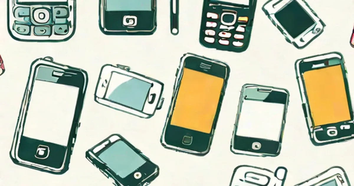 Illustrated collection of mobile phones in different styles