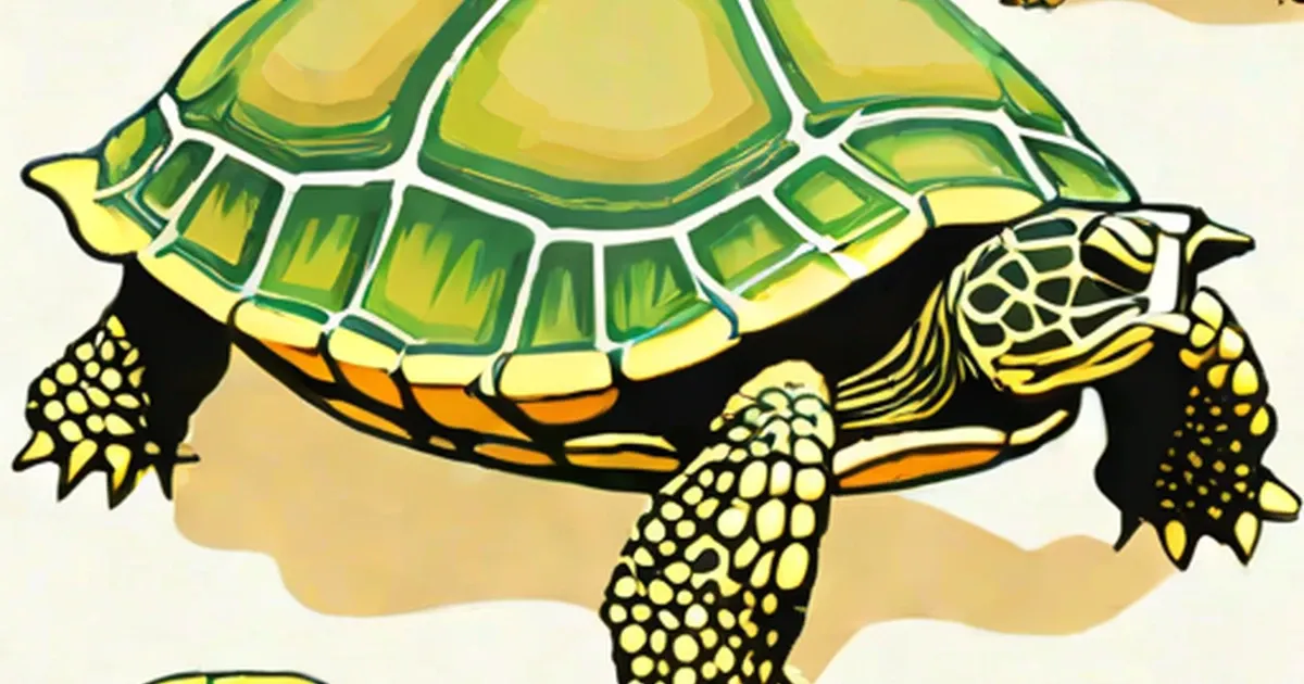 Green and yellow turtle with patterned shell and scaled legs