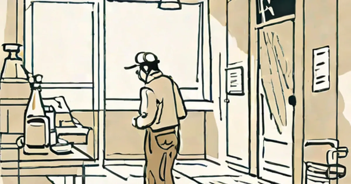 Man in a period kitchen with bottles and dishes on the counter