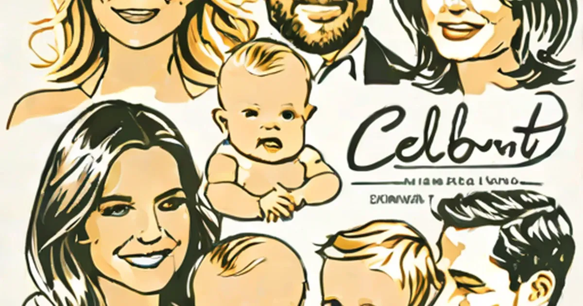 Sketch-style illustration of celebrities with their babies