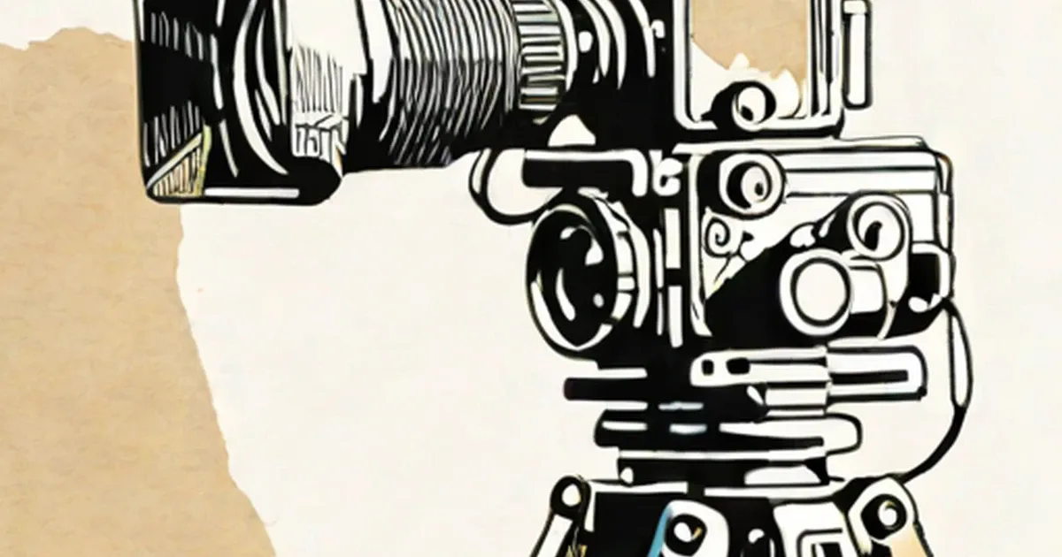 Professional video cameras illustrated in black and white line art