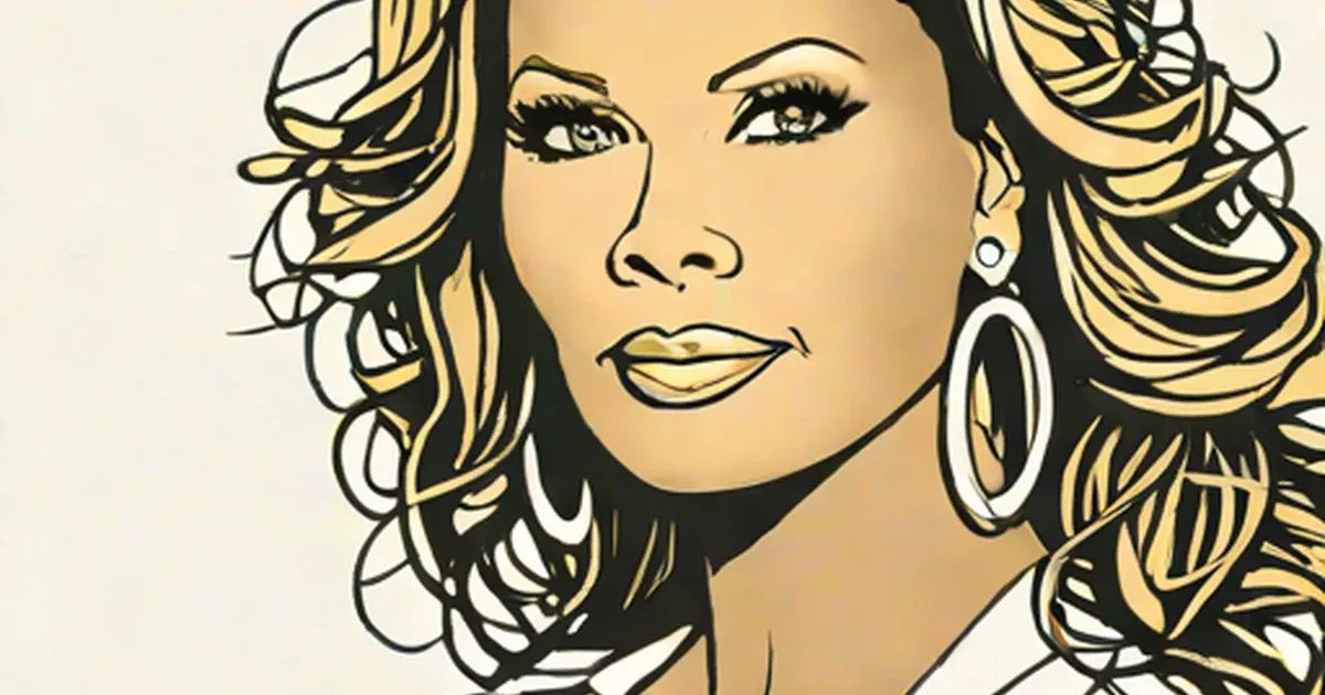 Vanessa Williams illustrated portrait with blonde waves and gold hoop earrings