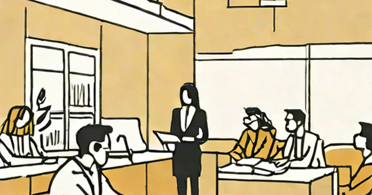 Person presenting to colleagues seated at office desks