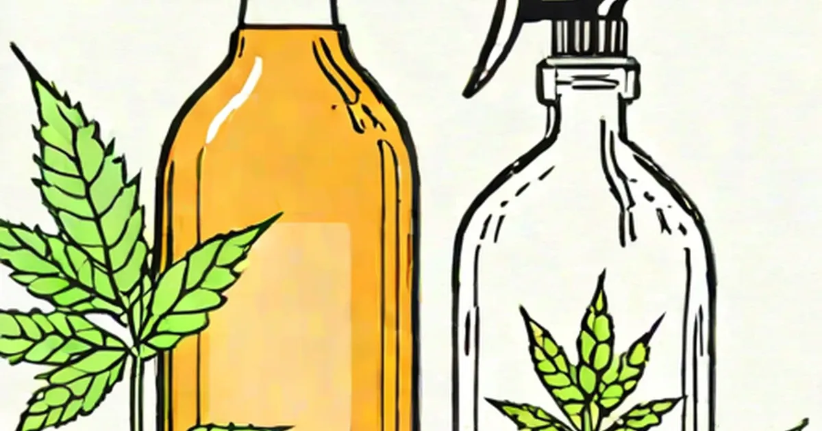 Yellow vinegar bottle and spray bottle with weeds illustrated