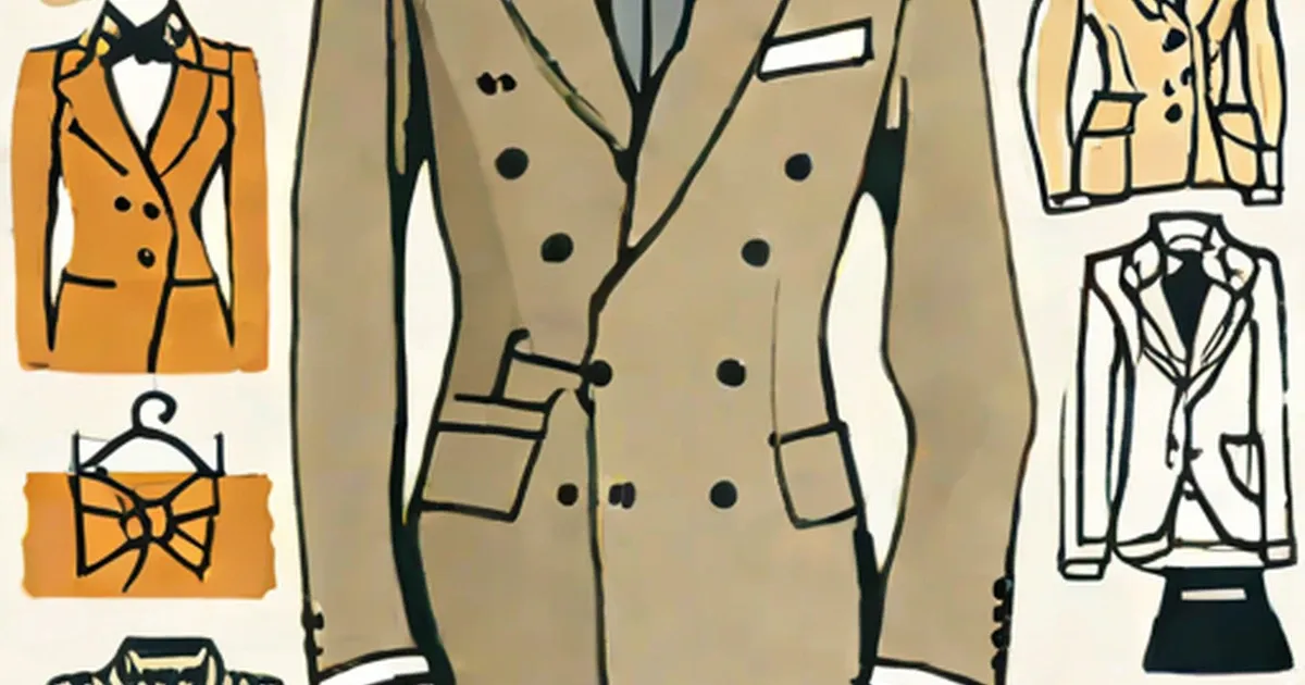 Tailored jacket designs with bow tie details sketched in beige, gold, and white tones