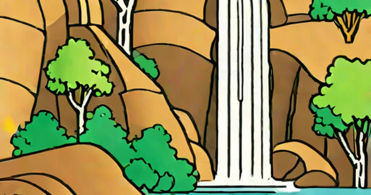 White waterfall cascading down rocky canyon walls with green trees