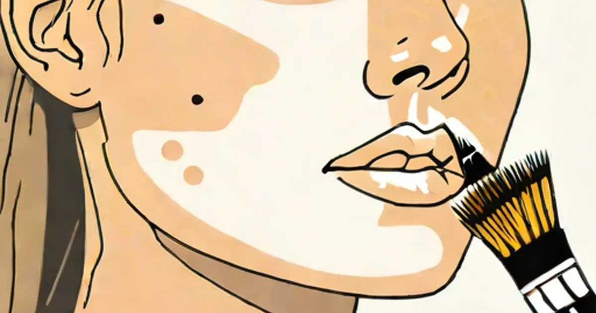 Illustration of acne scarring on a face with cosmetic treatment being applied