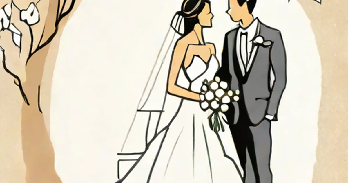 Bride in white dress holding bouquet stands next to groom in gray suit
