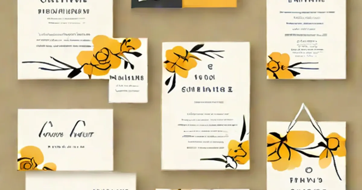 Wedding programs featuring yellow floral and leaf illustrations