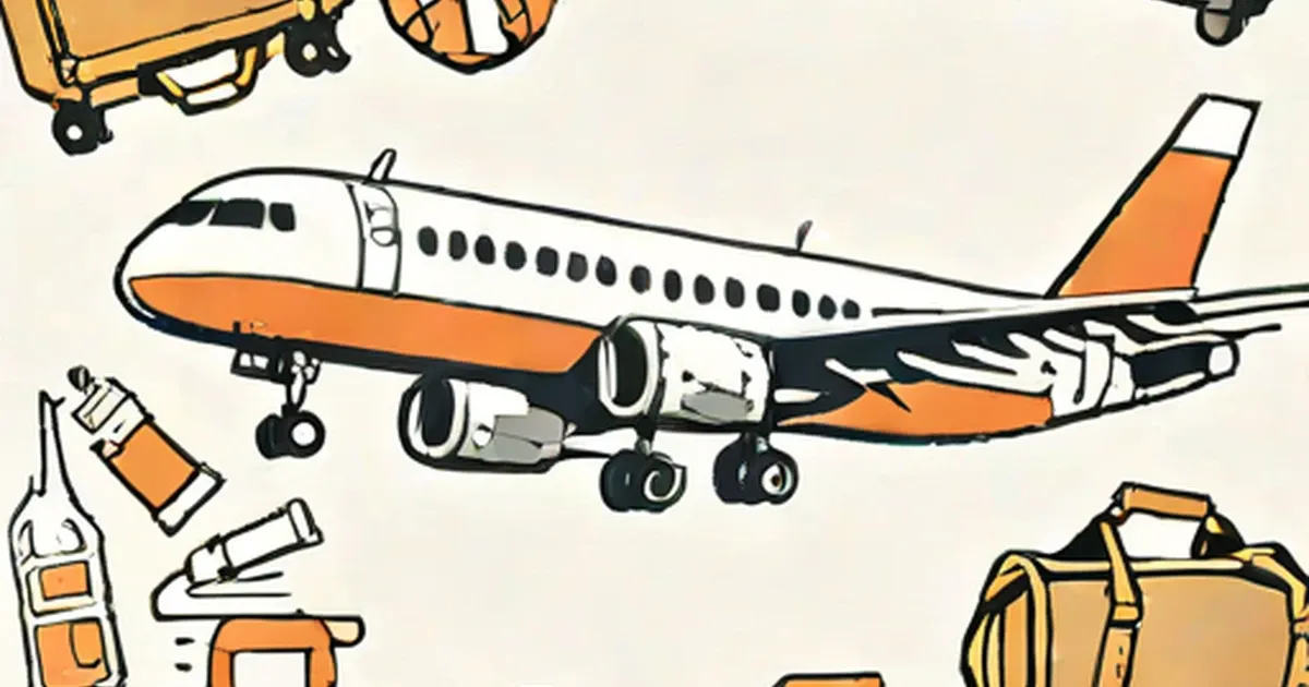 Airplane with assorted suitcases, backpacks, and travel items