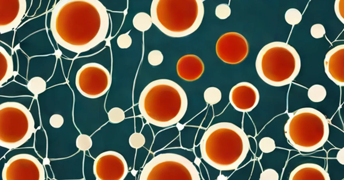 Red and white blood cells visualized with interconnecting pathways on teal background