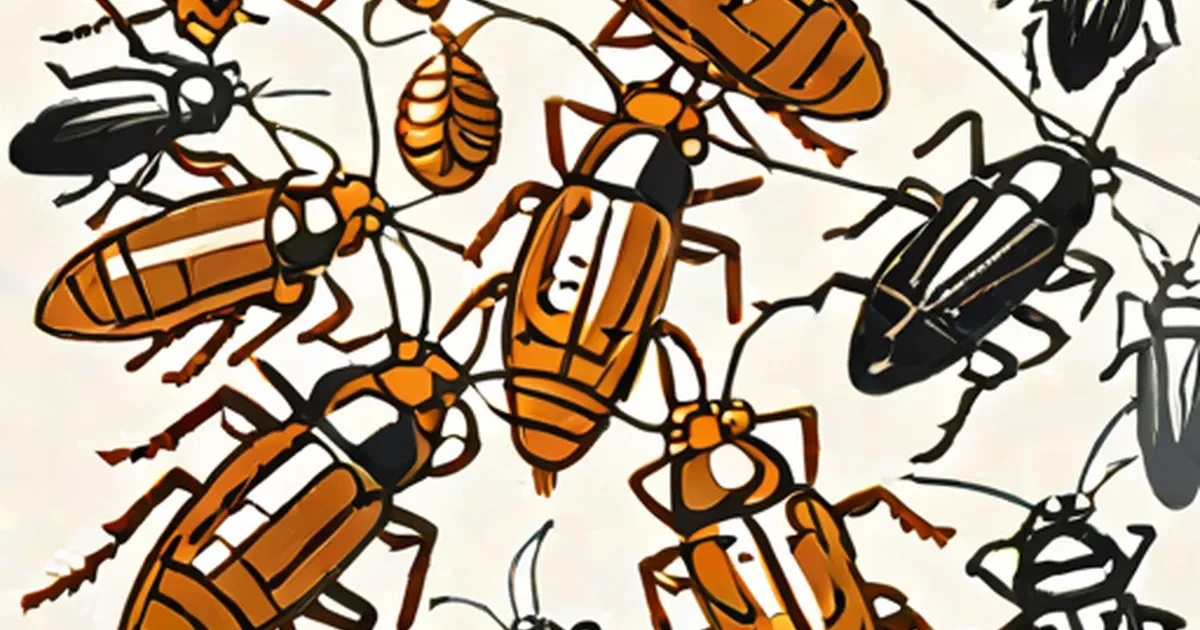 Brown and black illustrated cockroaches on a cream background