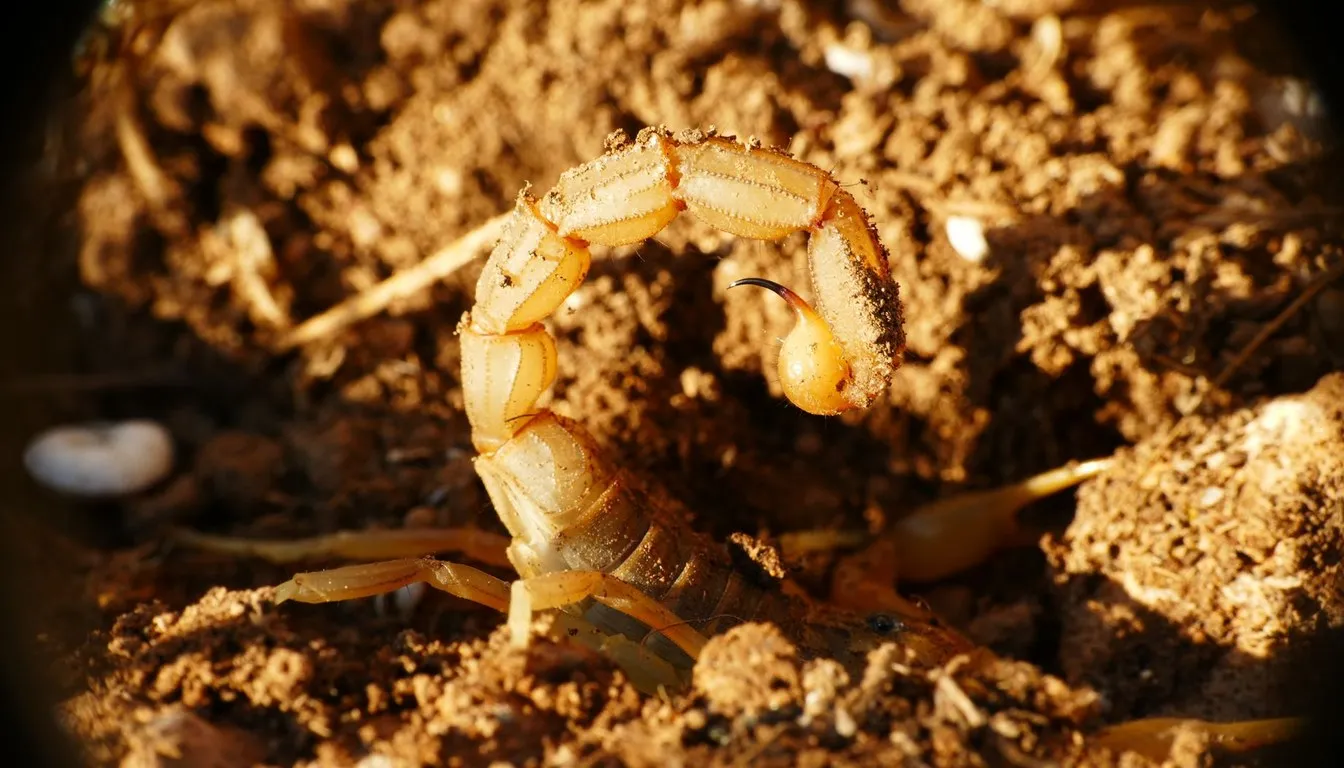 A scorpion burrowing in sandy ground