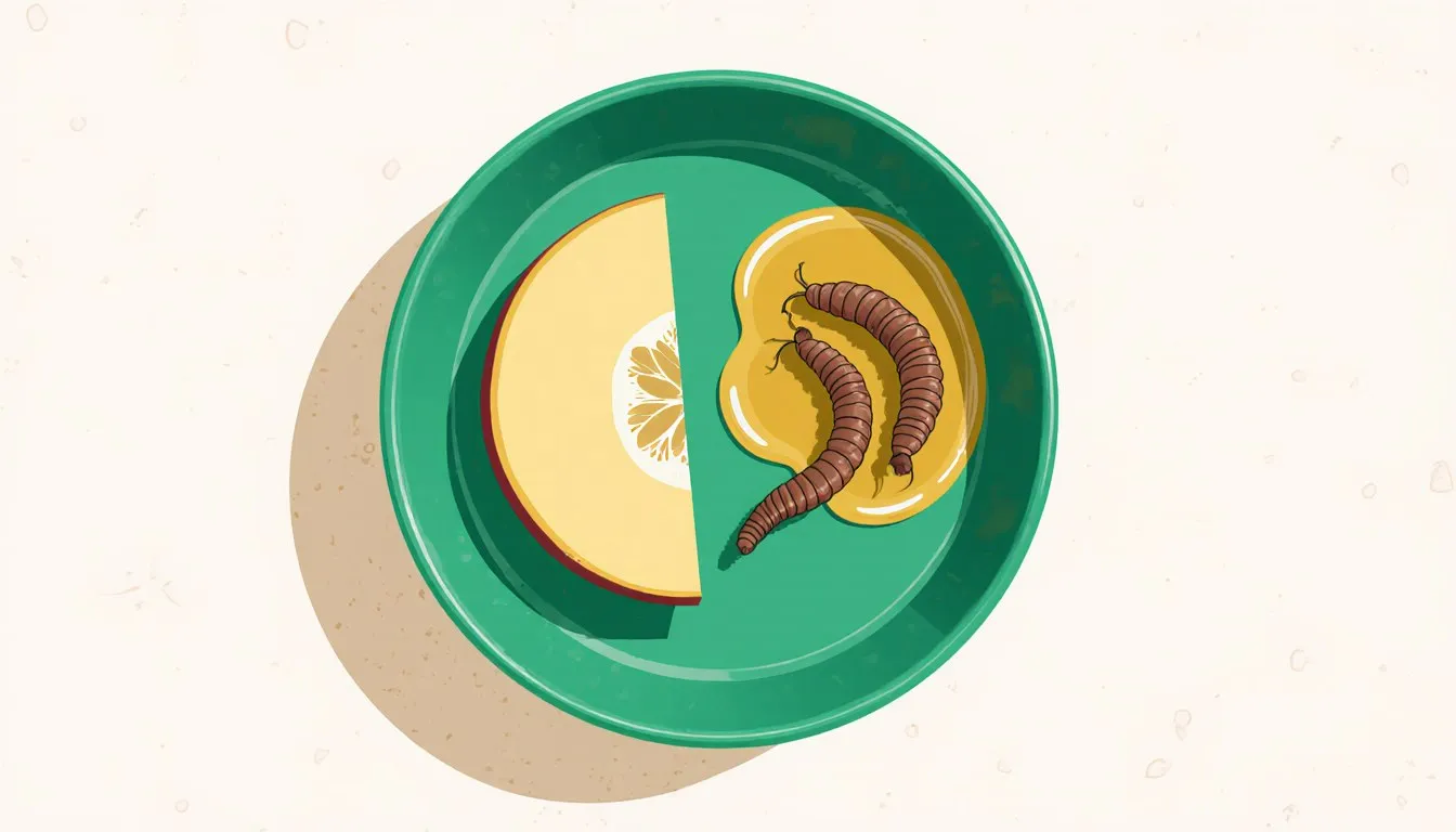 A feeding dish with fruit, insects, and nectar representing a sugar glider's varied diet