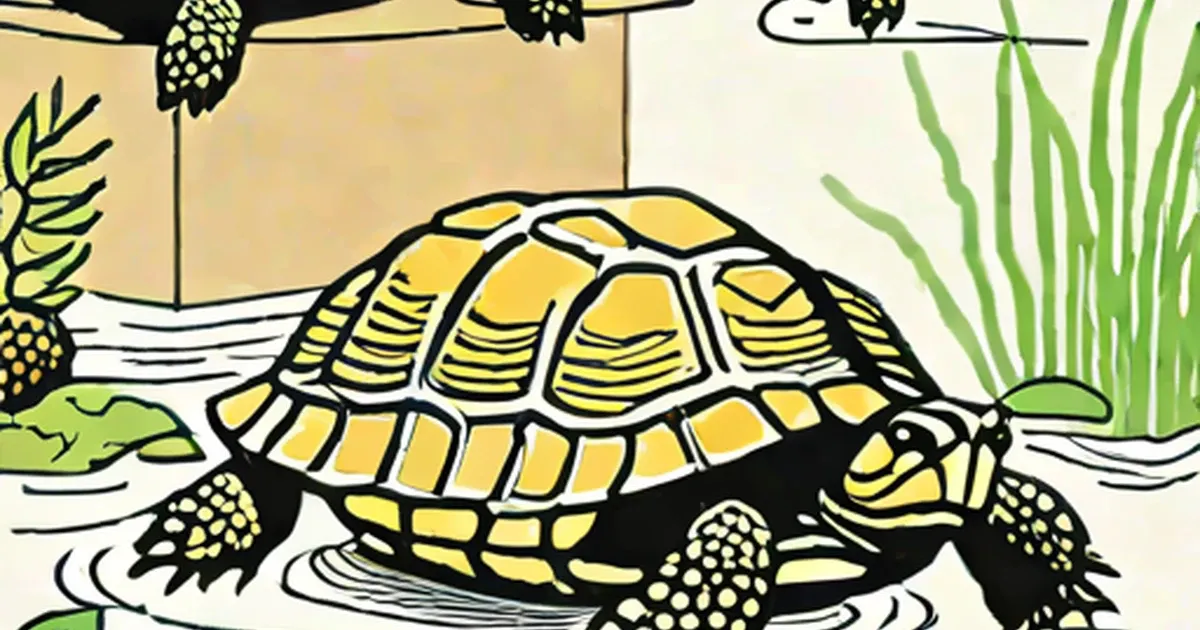 Yellow turtle with black stripe patterns on sandy ground
