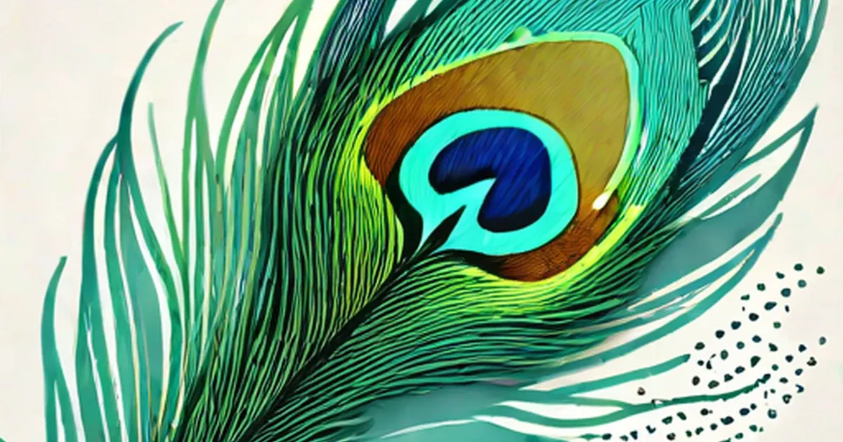 Peacock feather with eyespot surrounded by vibrant green barbs