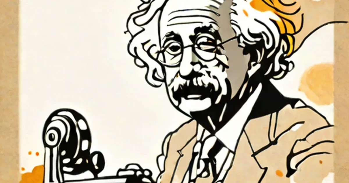 Stylized portrait of a bearded scientist with wild hair and spectacles