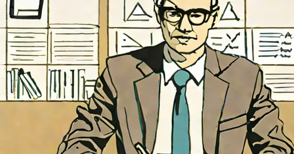 Man in glasses and brown blazer standing in front of bookshelves
