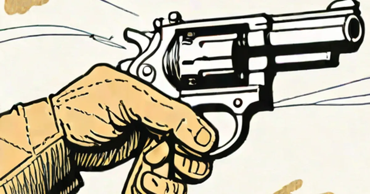 Illustrated hand holding a revolver