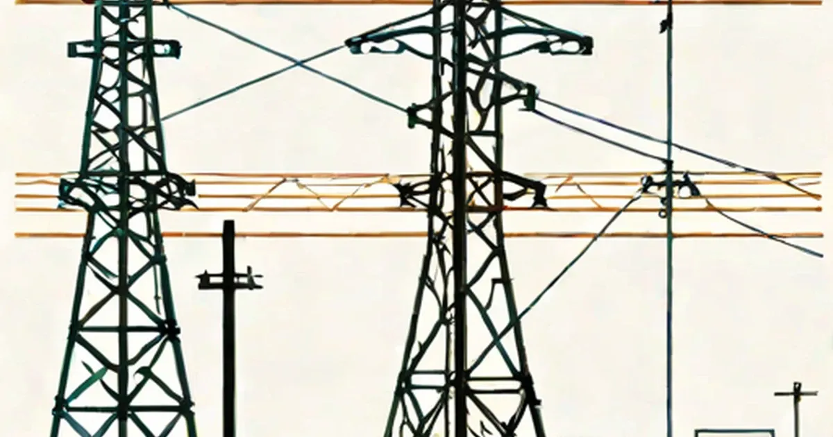 Metal electrical transmission towers with power lines strung between them