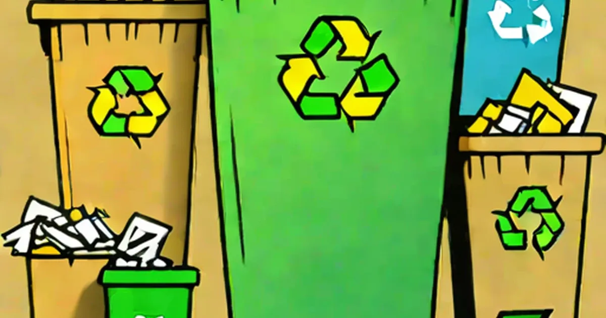 Recycling bins containing papers and cardboard materials, marked with green recycling symbols