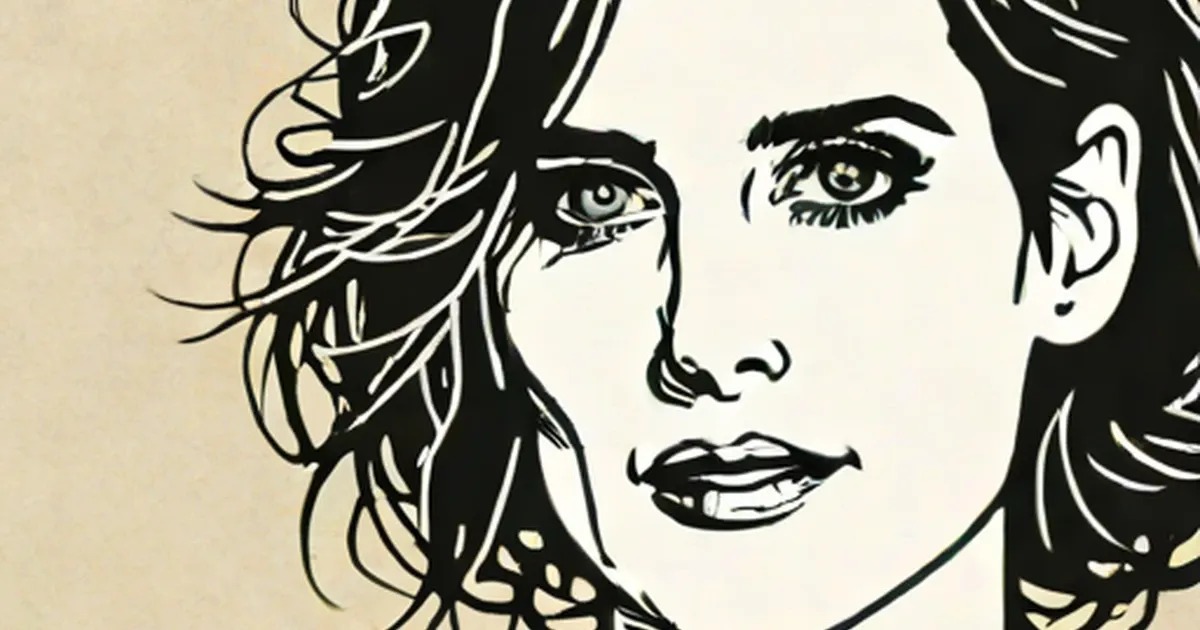 High-contrast portrait of Winona Ryder in black lines