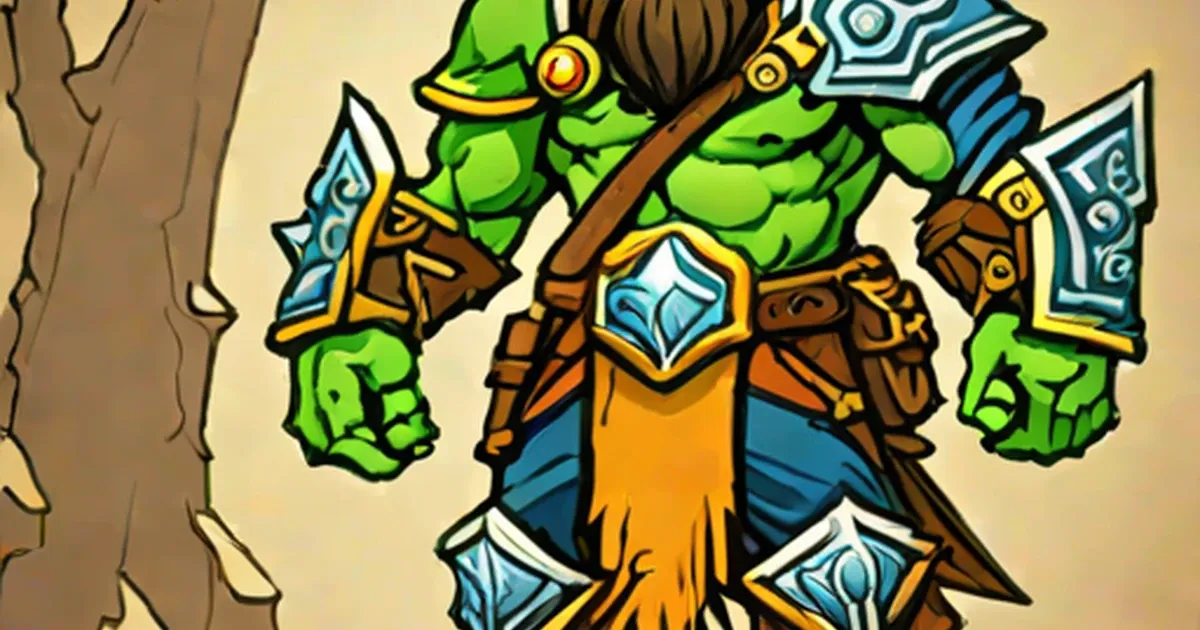 Orc warrior character wearing blue armor and holding dual shields