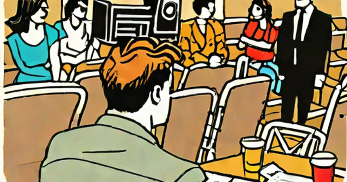 Cartoon illustration of an audience in a movie theater