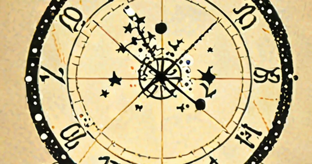 Zodiac wheel with astrology symbols and decorative stars on a cream background